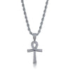 Collier pendentif Croix de Vie Ankh zircon argent chaîne corde 60 cm