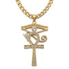 Collier pendentif Croix de Vie Ankh Oudjat strass or sur fond blanc