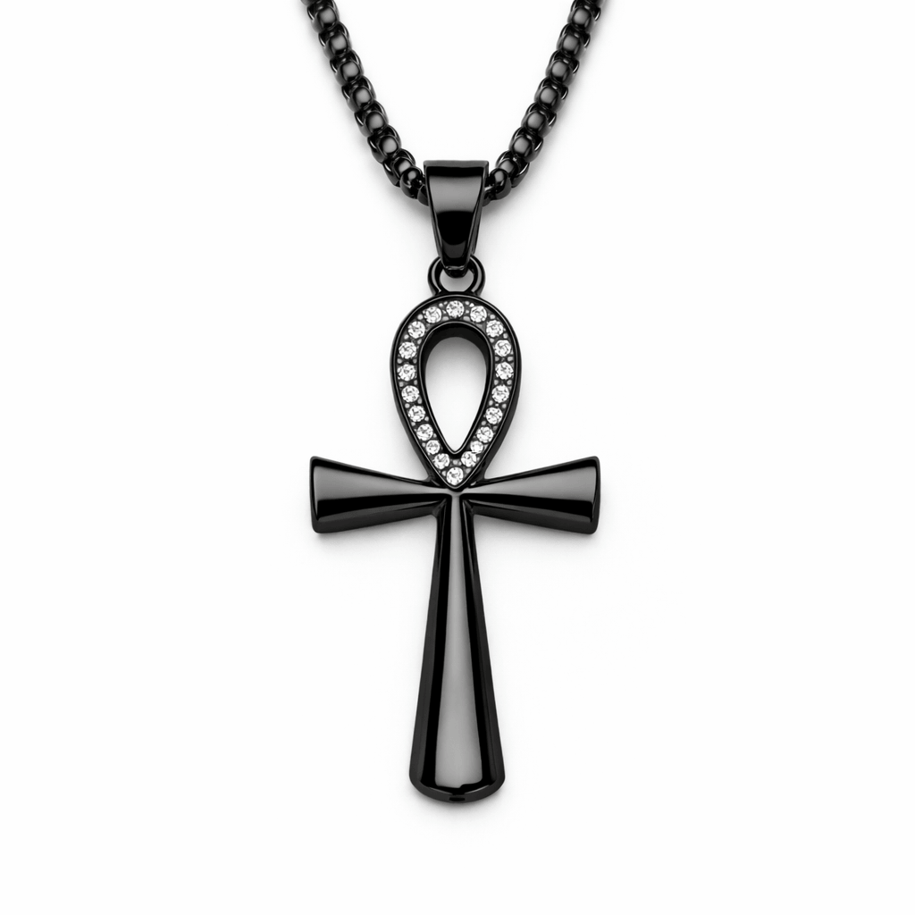 Collier pendentif Croix de Vie Ankh femme noir