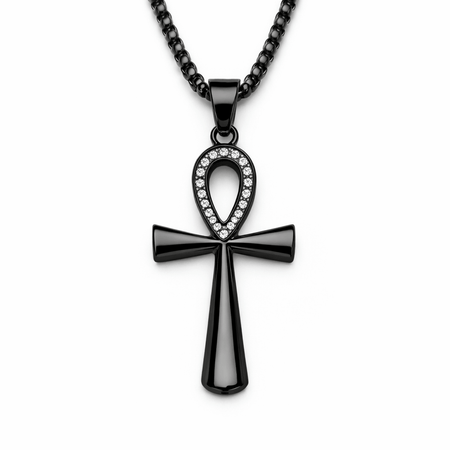 Collier pendentif Croix de Vie Ankh femme noir