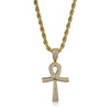 Collier pendentif Croix de Vie Ankh zircon or chaîne corde 60 cm