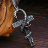 Collier pendentif Croix de Vie Ankh Serpent acier argent