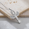 Collier pendentif Croix de Vie Ankh Isis ailée argent sur travertin