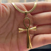 Collier pendentif Croix de Vie Ankh chaîne lame acier or