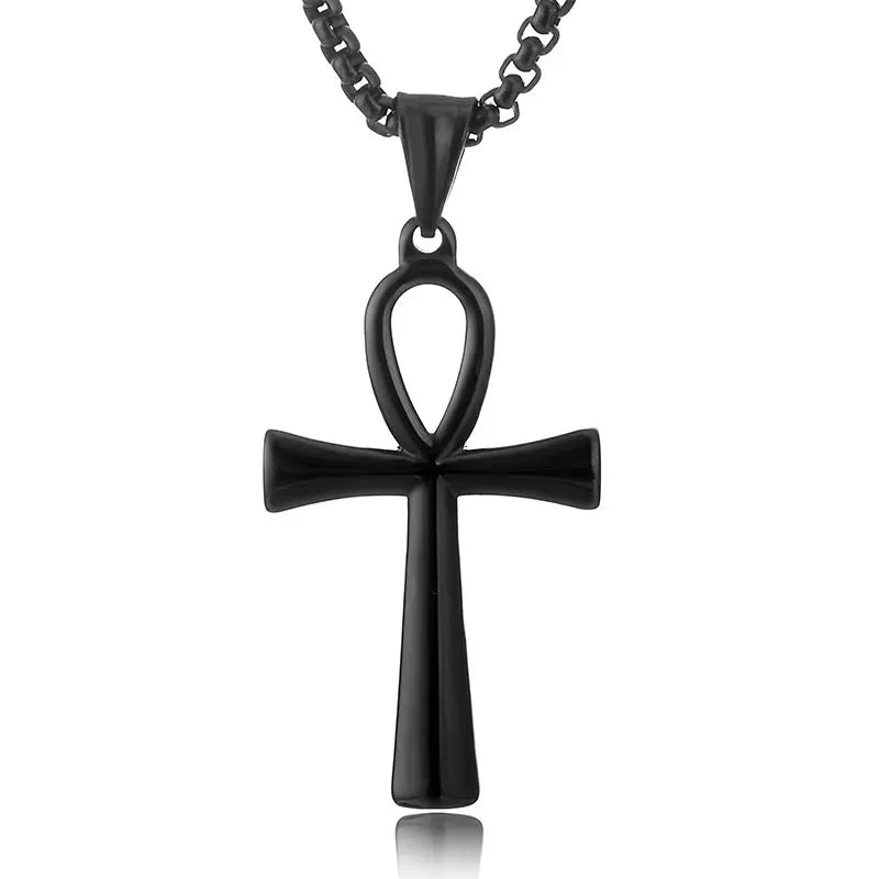 Collier pendentif Croix de Vie Ankh noir