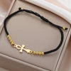 Bracelet Croix de Vie Ankh or cordon noir