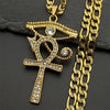 Collier pendentif Croix de Vie Ankh Oudjat strass or sur ardoise noire