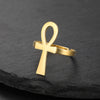 Bague ajustable Croix de Vie Ankh or