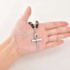 Collier perles avec pendentif Croix de Vie Ankh argent