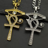 Collier pendentif Croix de Vie Ankh Oudjat strass or et argent côte à côte