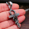 Collier pendentif Croix de Vie Ankh Serpent acier argent