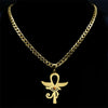 Pendentif Ankh œil de tigre or avec chaîne maille gourmette sur fond noir