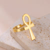 Bague ajustable Croix de Vie Ankh or