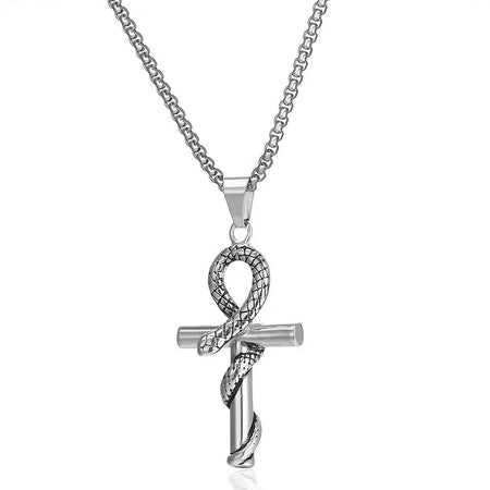 Collier pendentif Croix de Vie Ankh Serpent argent