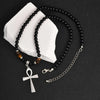 Collier perles avec pendentif Croix de Vie Ankh argent