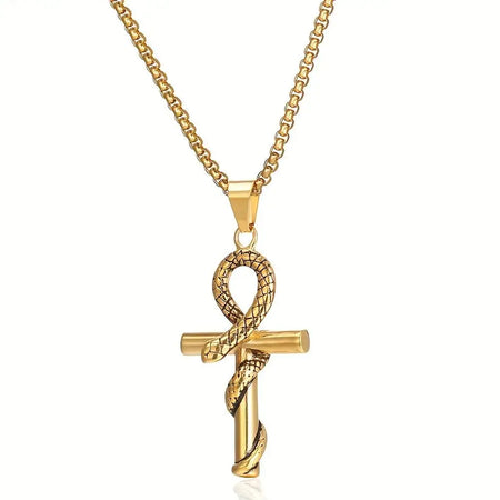 Collier pendentif Croix de Vie Ankh Serpent or