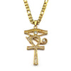 Collier pendentif Croix de Vie Ankh Oudjat strass or sur fond blanc