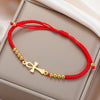 Bracelet Croix de Vie Ankh cordon rouge or