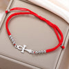Bracelet Croix de Vie Ankh cordon rouge argent