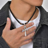 Collier perles avec pendentif Croix de Vie Ankh argent