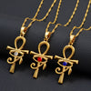 Collier pendentif Croix de Vie Ankh Horus or pierre rouge