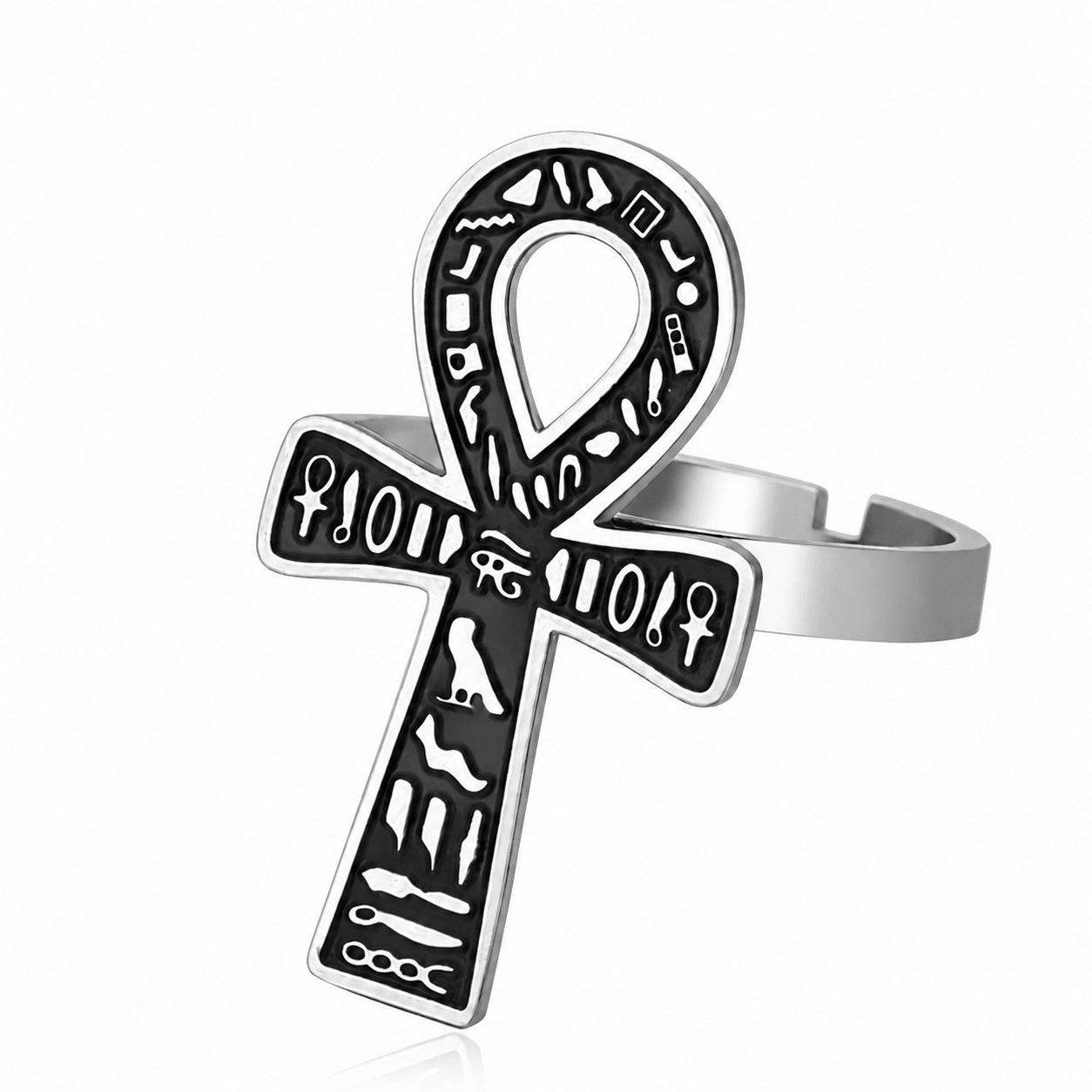 Bague Croix de Vie Ankh hiéroglyphe argent