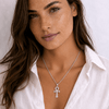 Collier pendentif Croix de Vie Ankh strass argent