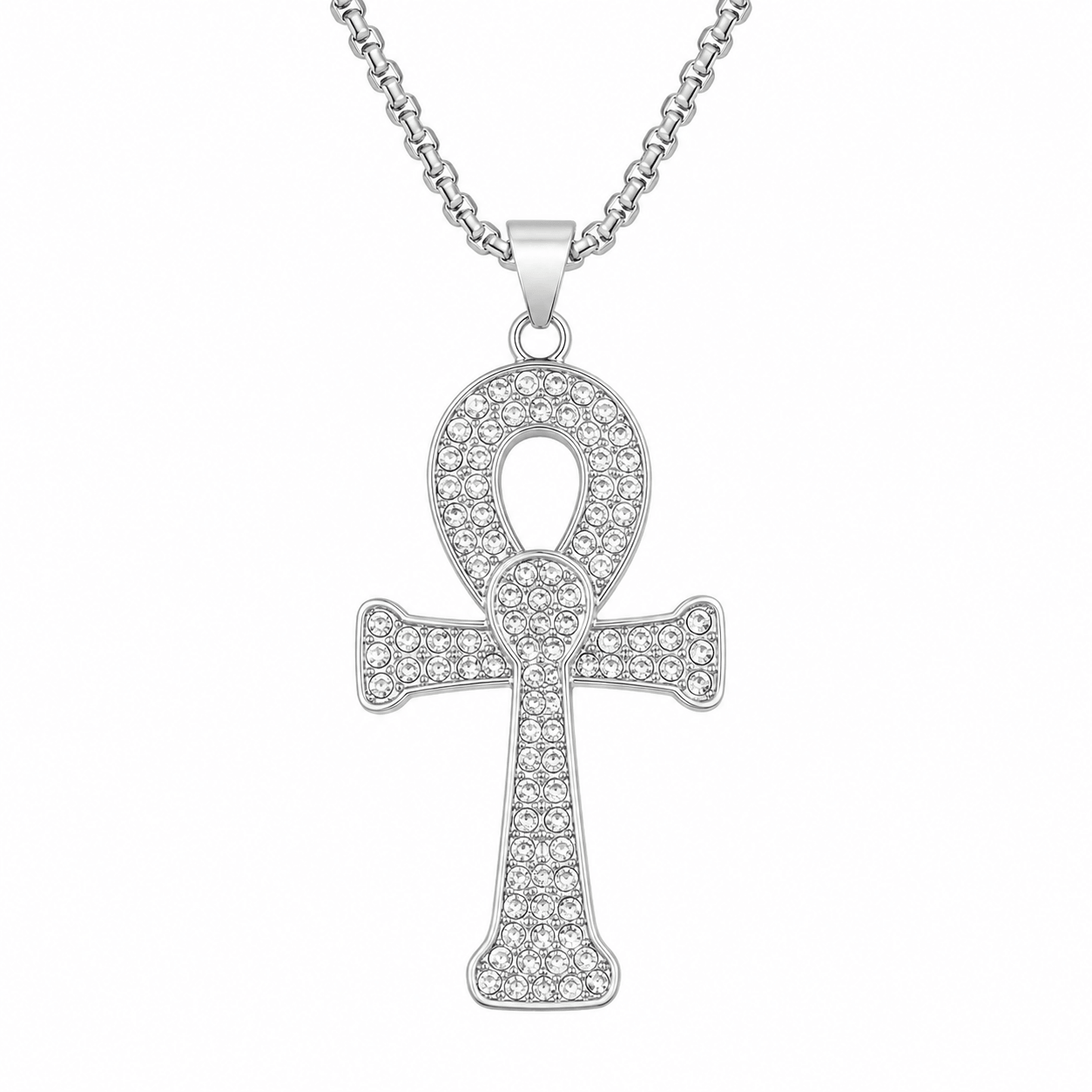 Collier pendentif Croix de Vie Ankh strass argent