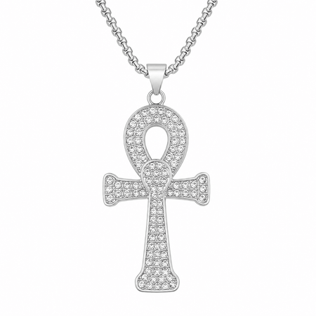 Collier pendentif Croix de Vie Ankh strass argent