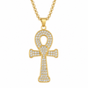 Collier pendentif Croix de Vie Ankh strass or