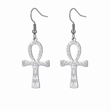 Boucles d'oreilles Croix de Vie Ankh gravées argent