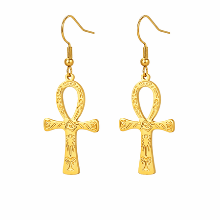 Boucles d'oreilles Croix de Vie Ankh gravées or