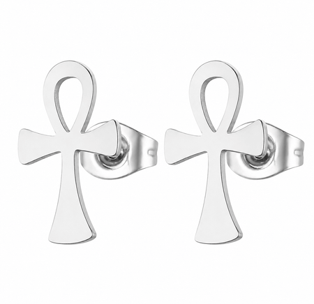 Boucles d'oreilles Croix de Vie Ankh acier argent