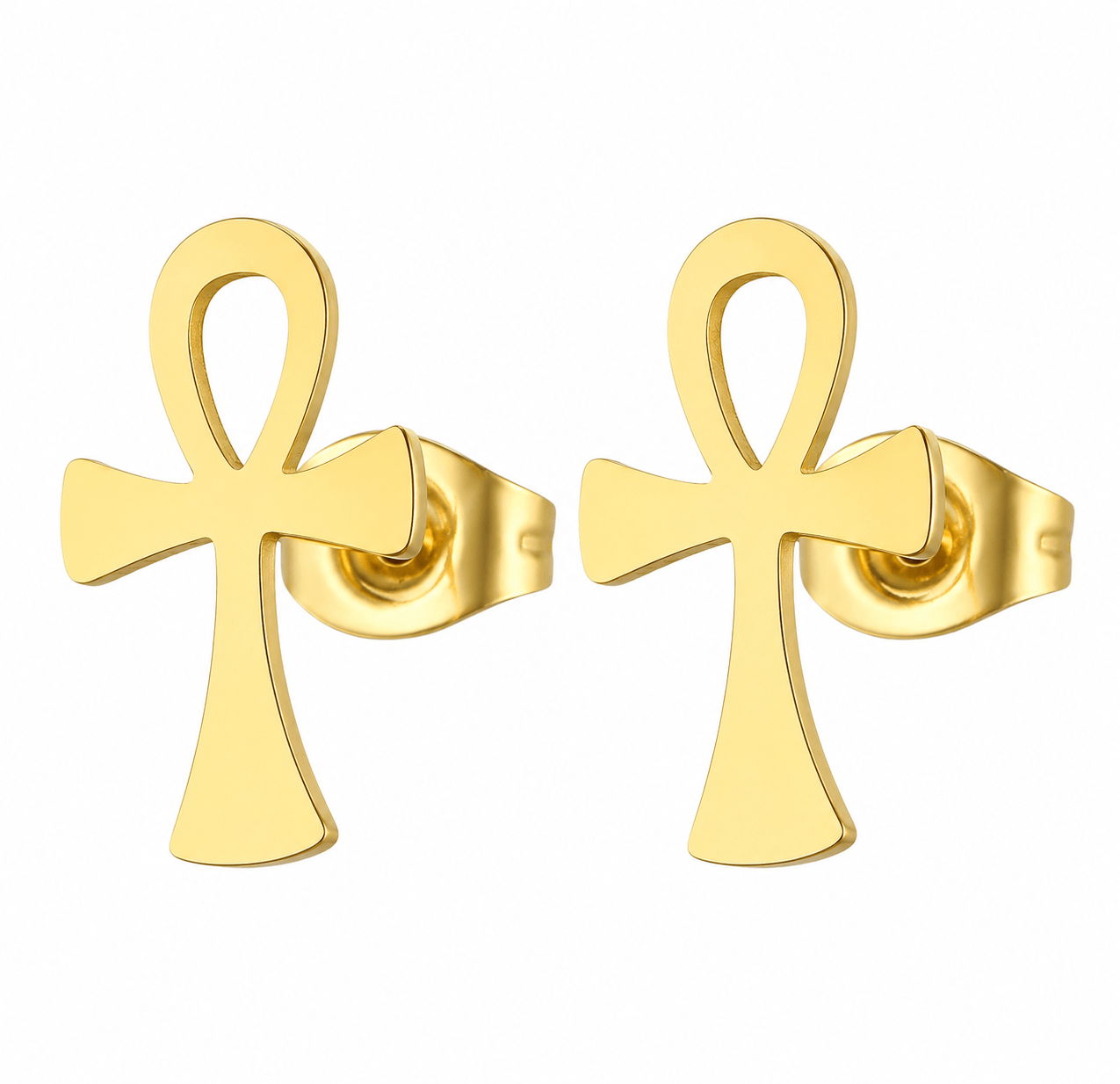 Boucles d'oreilles Croix de Vie Ankh acier or