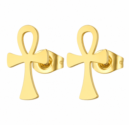 Boucles d'oreilles Croix de Vie Ankh acier or