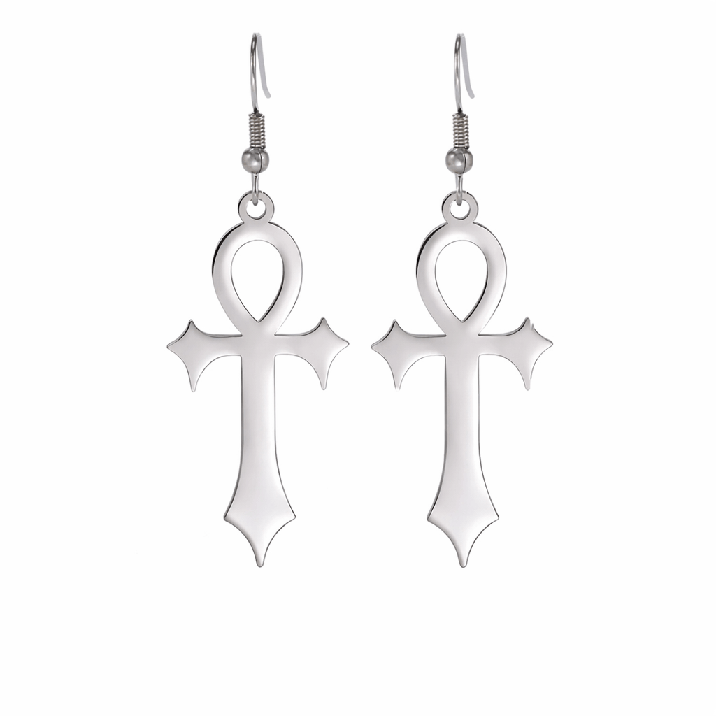 Boucles d'oreilles Croix de Vie Ankh gothique argent