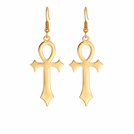Boucles d'oreilles Croix de Vie Ankh gothique or