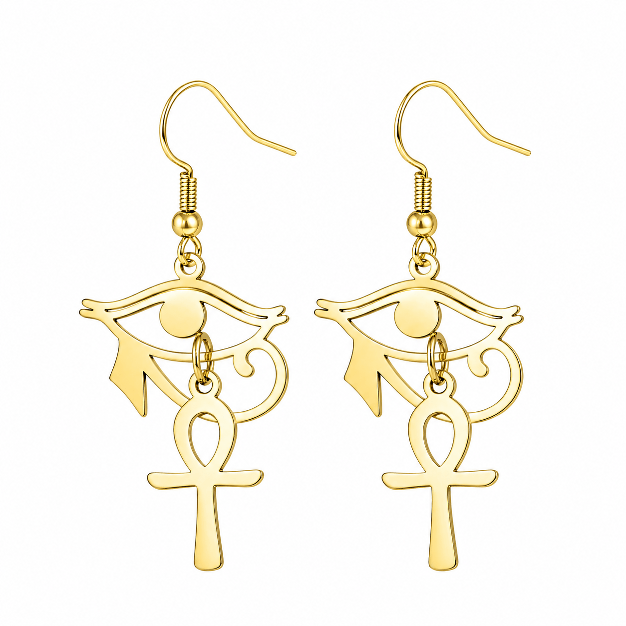 Boucles d'oreilles Croix de Vie Ankh oeil d'Horus or
