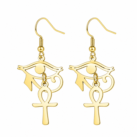 Boucles d'oreilles Croix de Vie Ankh oeil d'Horus or