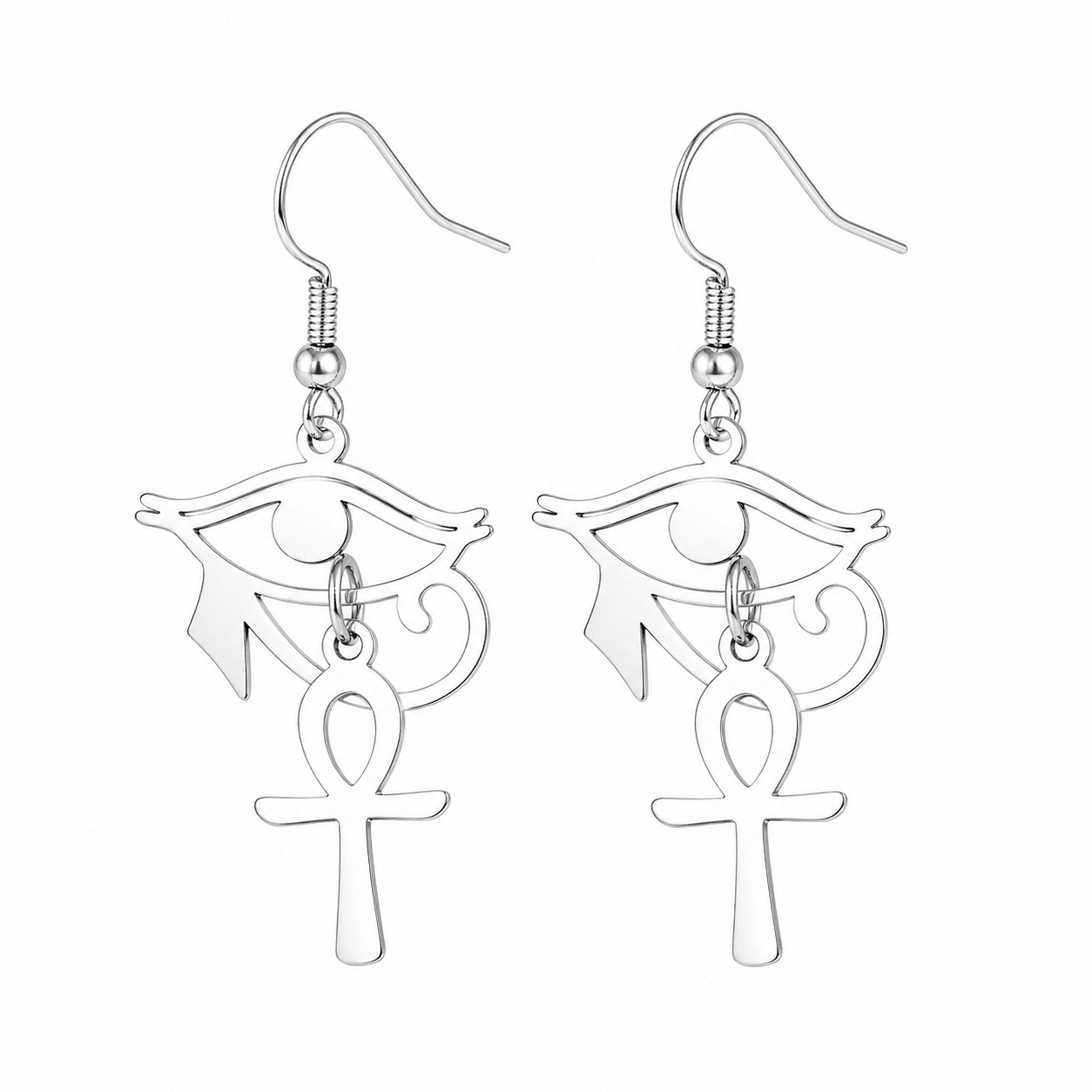 Boucles d'oreilles Croix de Vie Ankh oeil d'Horus argent