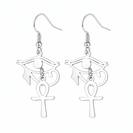 Boucles d'oreilles Croix de Vie Ankh oeil d'Horus argent