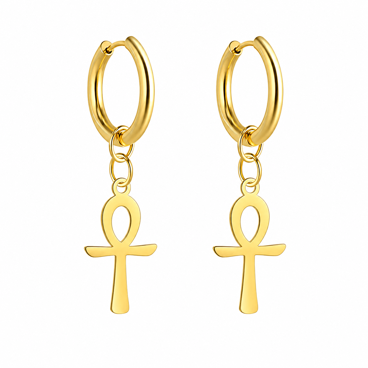 Boucles d'oreilles Croix de Vie Ankh pendante or