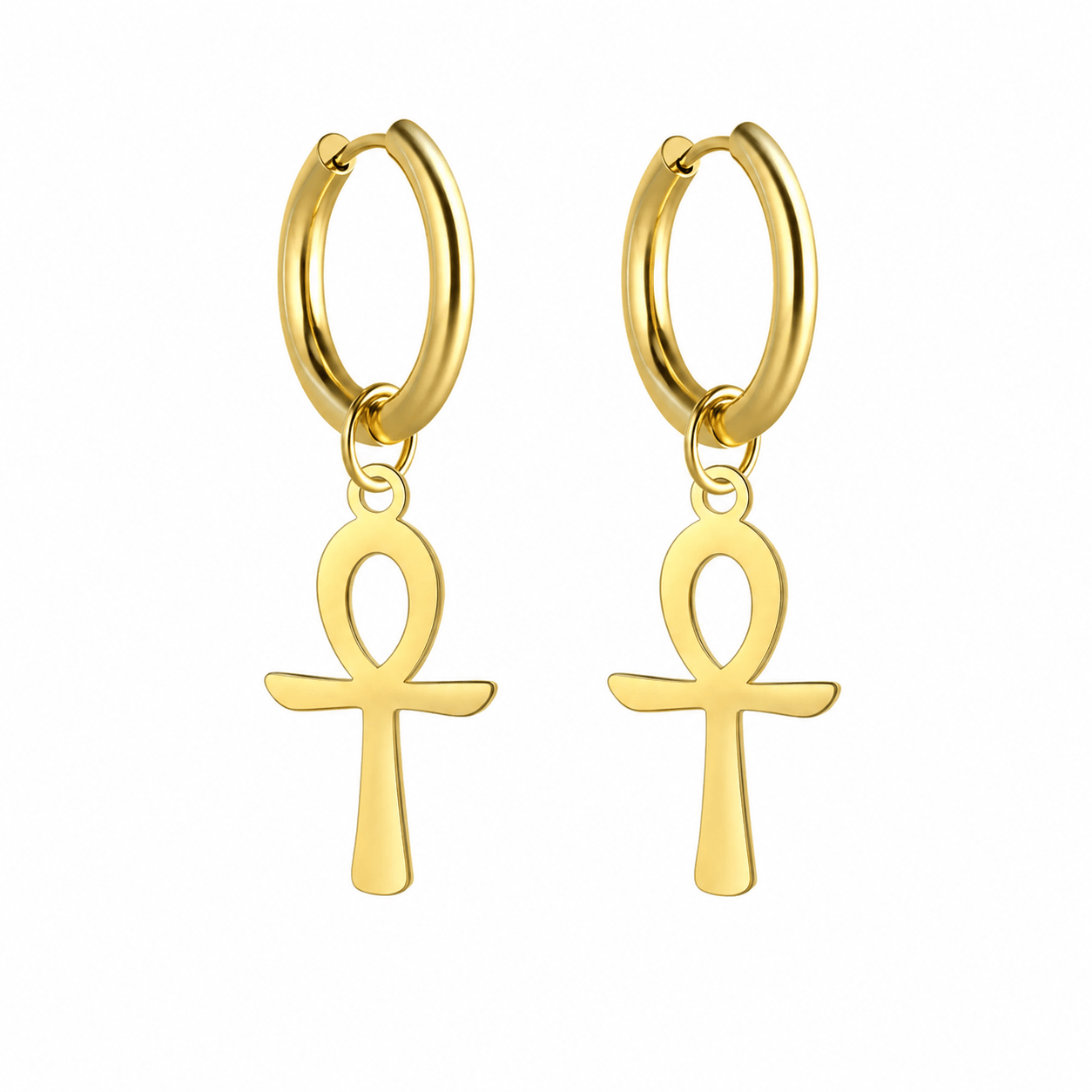 Boucles d'oreilles Croix de Vie Ankh pendante or