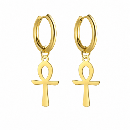 Boucles d'oreilles Croix de Vie Ankh pendante or