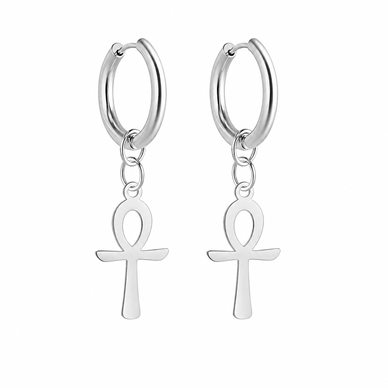 Boucles d'oreilles Croix de Vie Ankh pendante argent