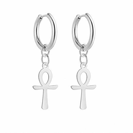 Boucles d'oreilles Croix de Vie Ankh pendante argent