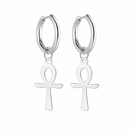 Boucles d'oreilles Croix de Vie Ankh pendante argent