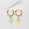 Boucles d'oreilles Croix de Vie Ankh pendante or