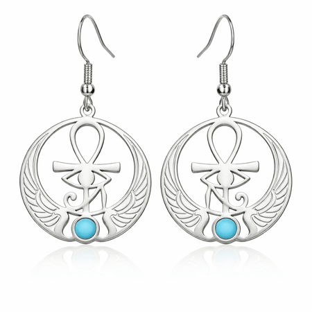 Boucles d'oreilles Croix de Vie Ankh Ailes d'Horus argent