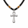 Collier perles avec pendentif Croix de Vie Ankh argent